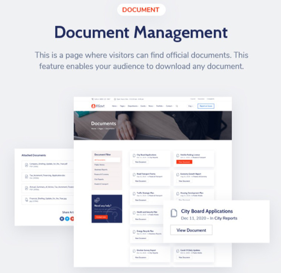 Document Management of Egovt Political WordPress Theme