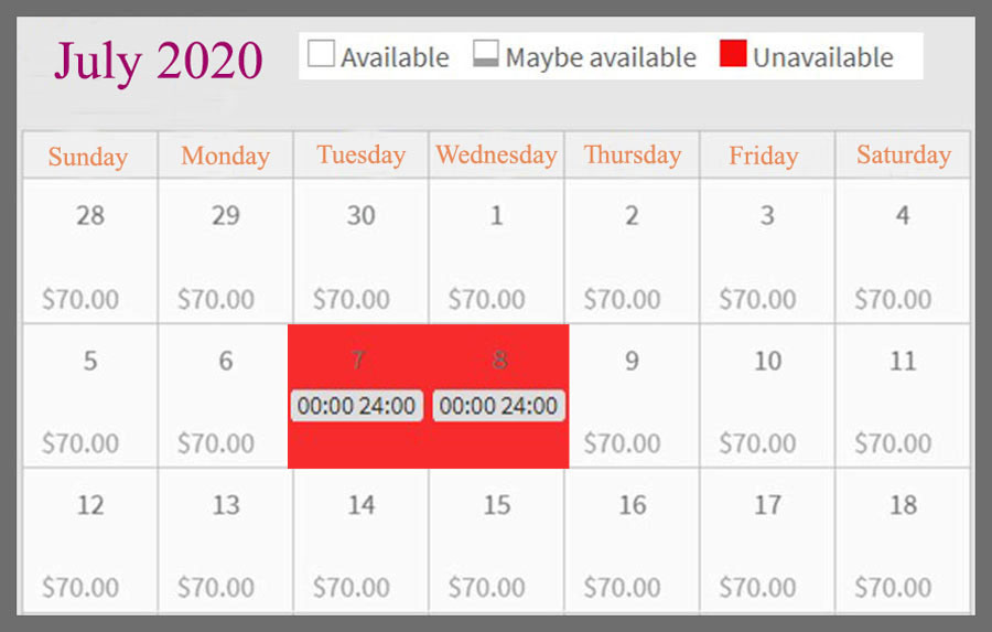 Calendar feature in Hotel Booking Plugin