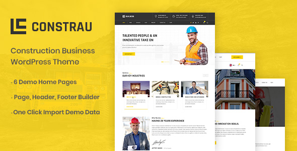 Constrau Perfect Construction Company WordPress Theme with 6 homepage demos, 5 service listing page layouts and more