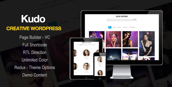 Kudo Portfolio WordPress Landing Page Theme that allows to create a portfolio showing your skills, projects & services