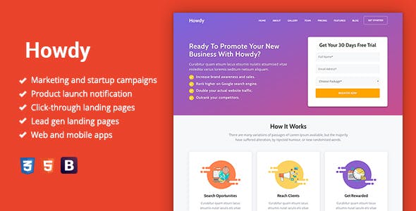 Howdy Multipurpose Landing Page WordPress Theme powered by Elementor Page Builder, Live Customizer, 1-Click Demo importer