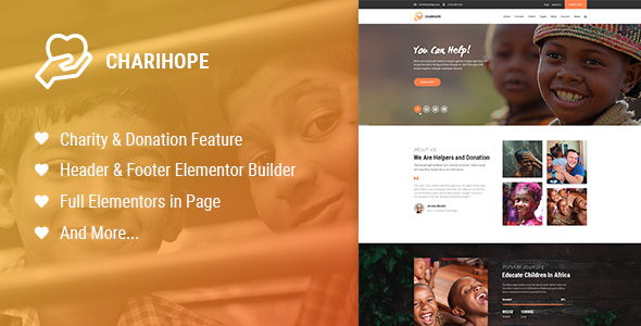 Our rich-featured Charihope Charity and Donation WordPress Theme allows you to highlight campaigns, volunteer team, and charity events