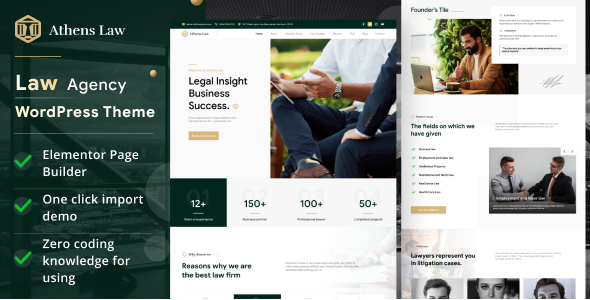 Athens is the perfect law firm WordPress theme with full features: multiple homepages, service listing, case study listing, lawyer’s profile