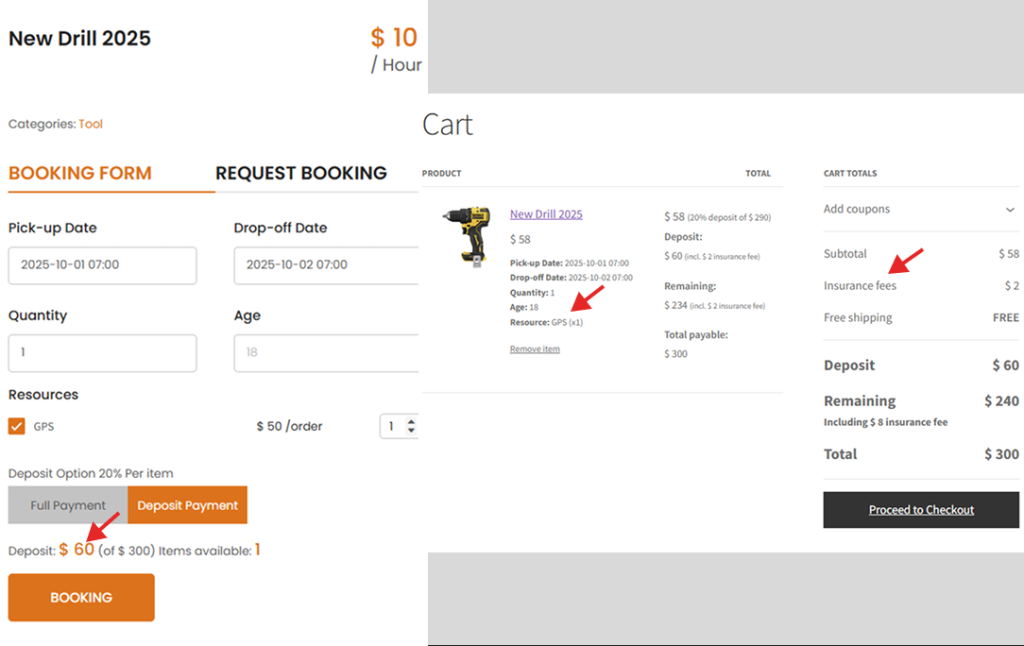 rental plugin deposit payment