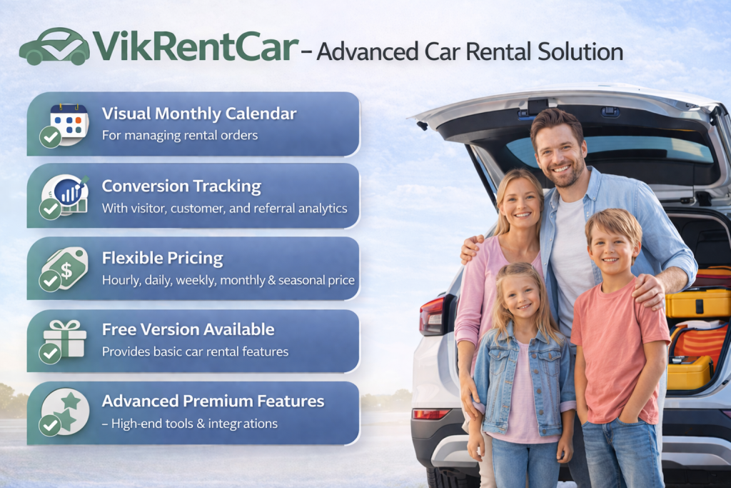 VikRentCar WordPress plugin dashboard with advanced pricing and multi location support