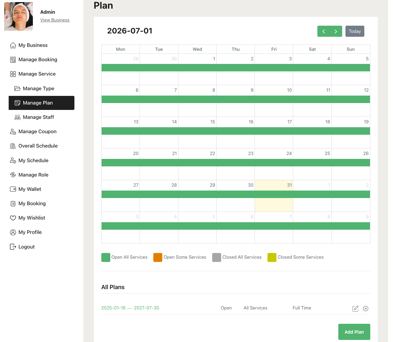 Manage Plan - bookpro plugin
