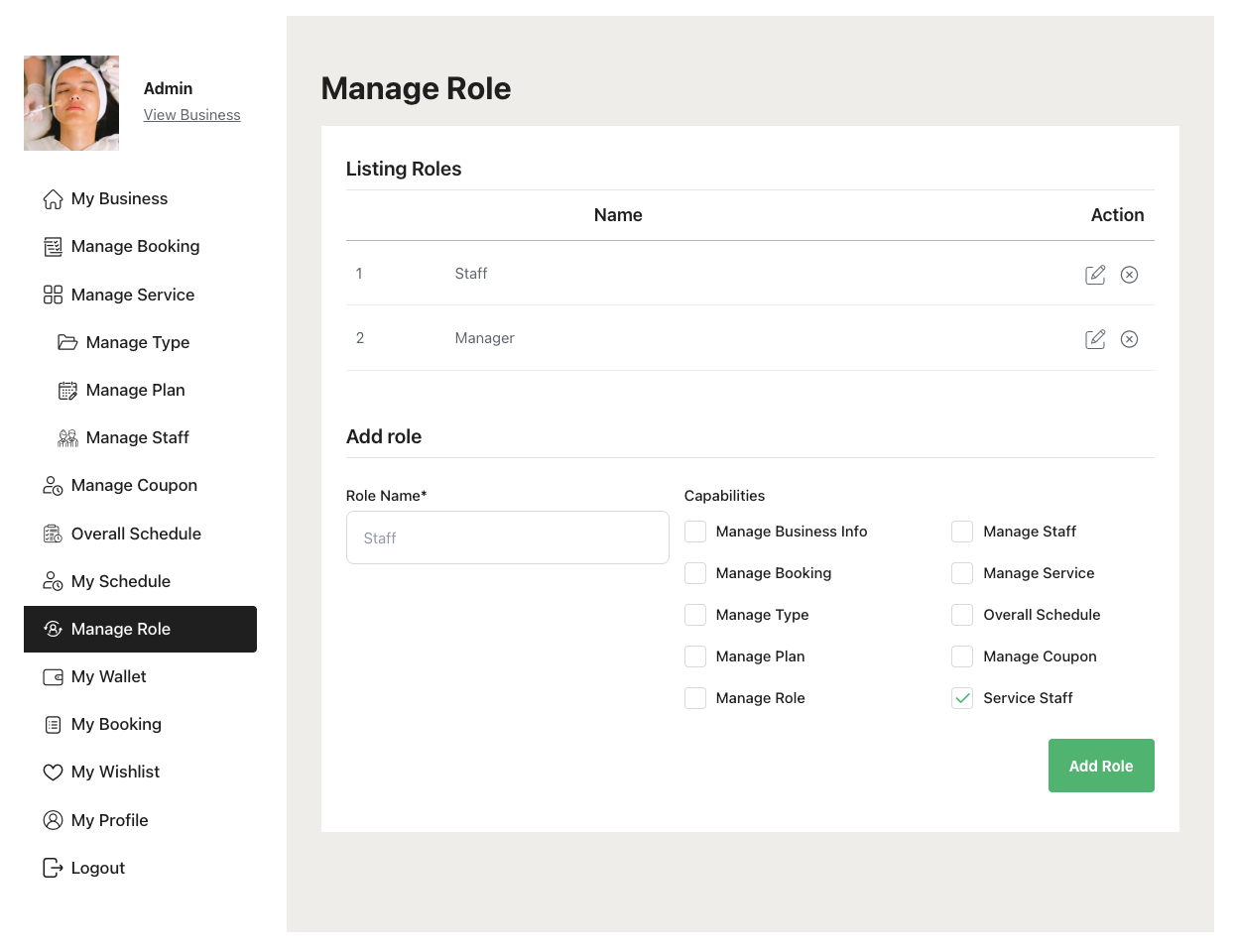 Manage Role - bookpro plugin