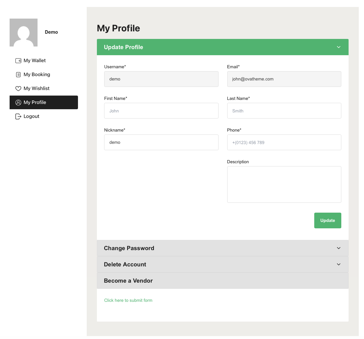 My Profile - bookpro plugin