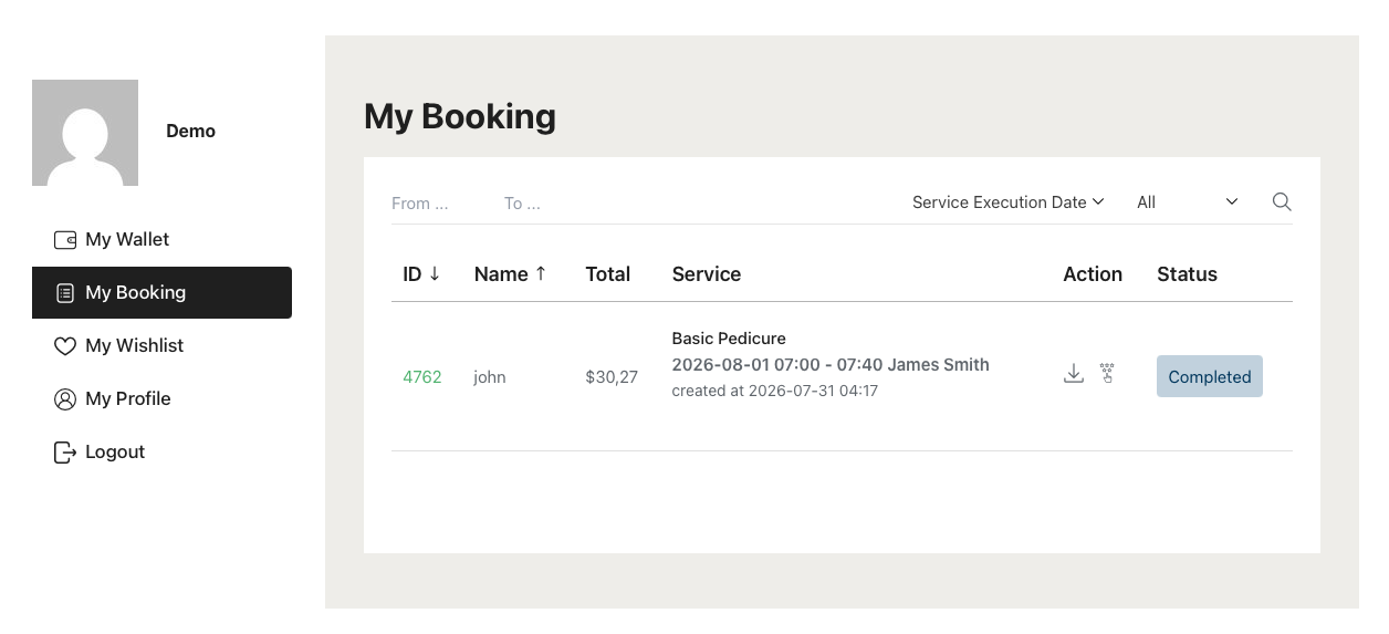 My bookings - bookpro plugin