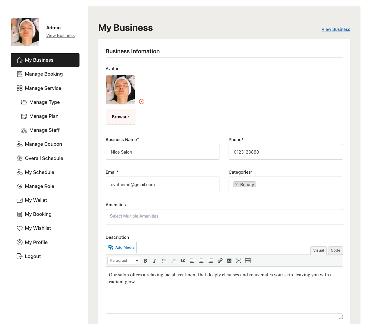 Setup basic info in Business page