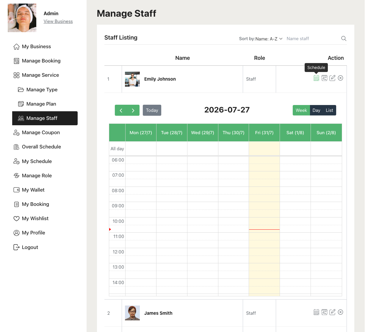 Staff Schedule