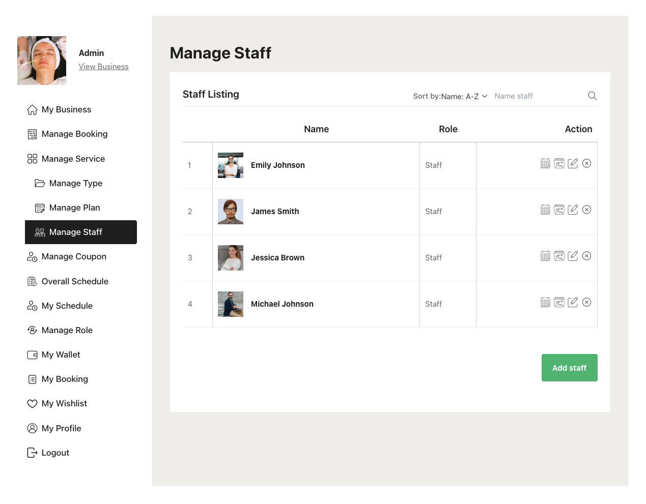 Staff listing