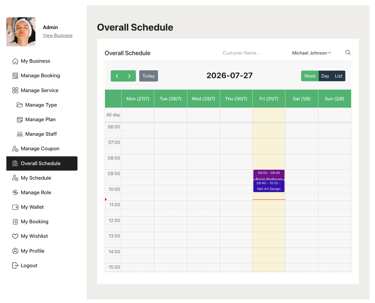 Staff schedule
