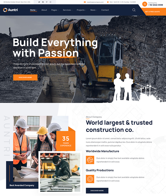 Factory & Industry WordPress Theme - Auntri