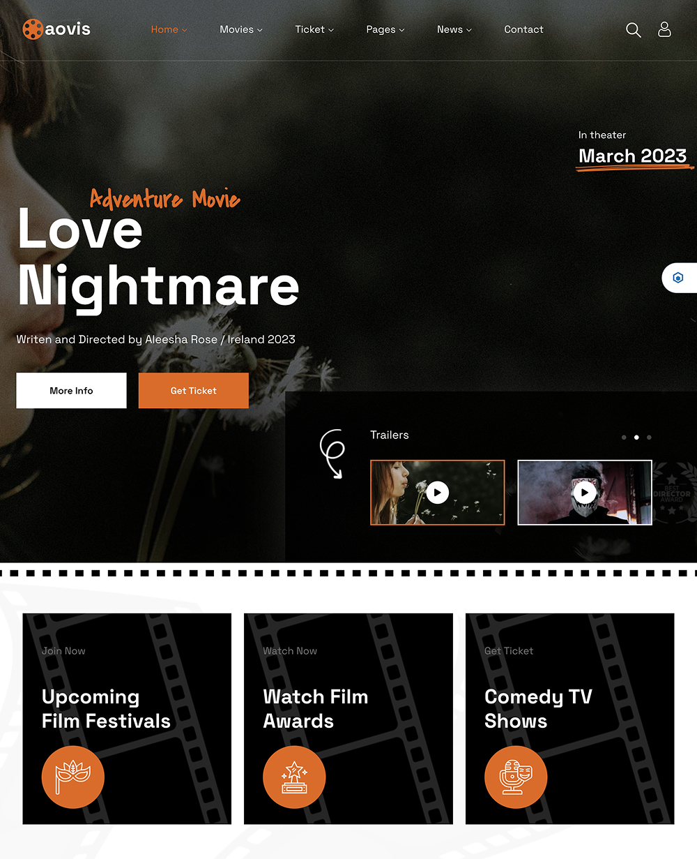 Cinema WordPress Theme for Movie Ticket Booking - Aovis