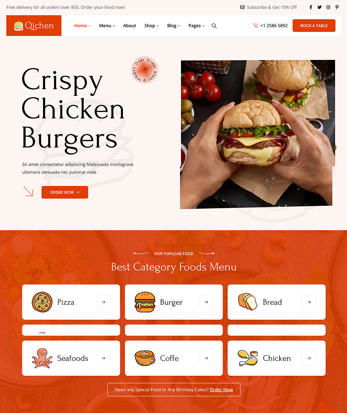 Fast Food WordPress Theme - Qichen