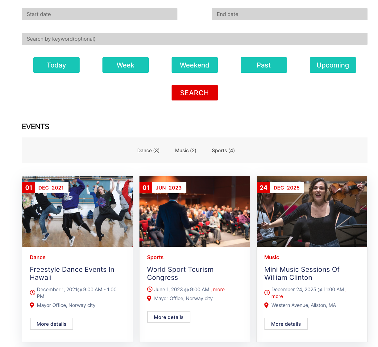search filter events