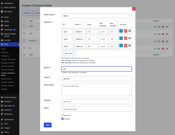 setup a checkout fields - remons theme