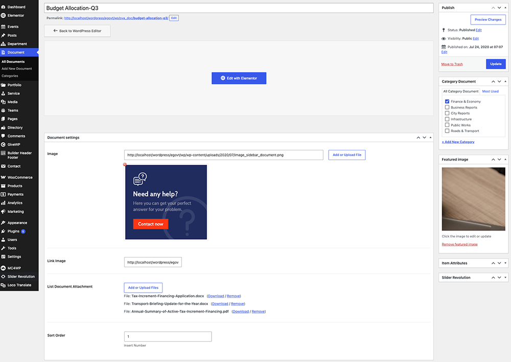 A document library with file names, sizes and download buttons