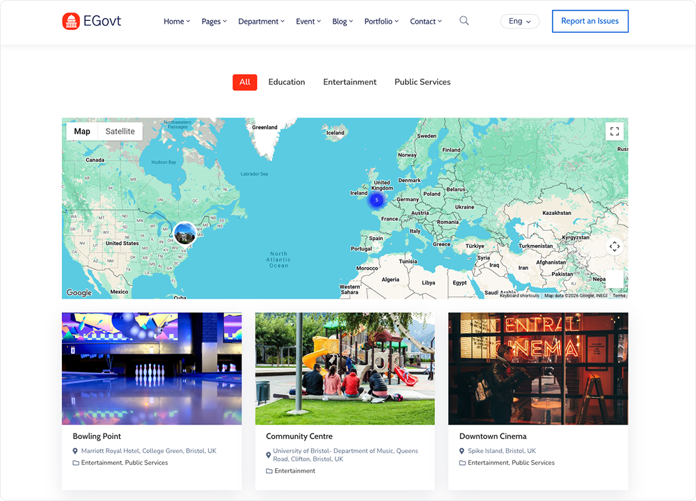 Elementor Directory archive widget in the Egovt theme