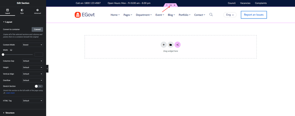 Build header footer with elementor