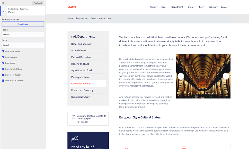 Department Detail page