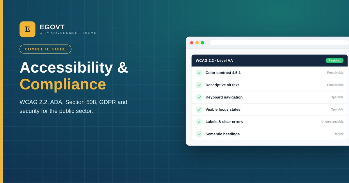 Accessibility and compliance overview for a government website — WCAG, ADA, Section 508 and GDPR
