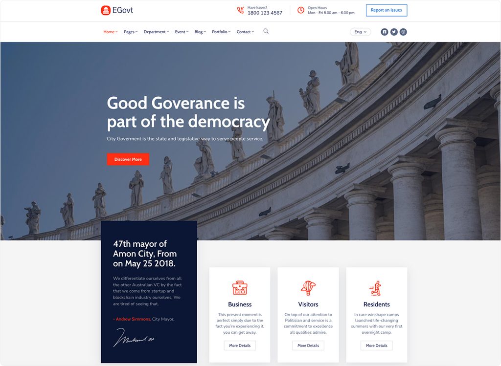 A finished government website homepage built with WordPress and the Egovt theme