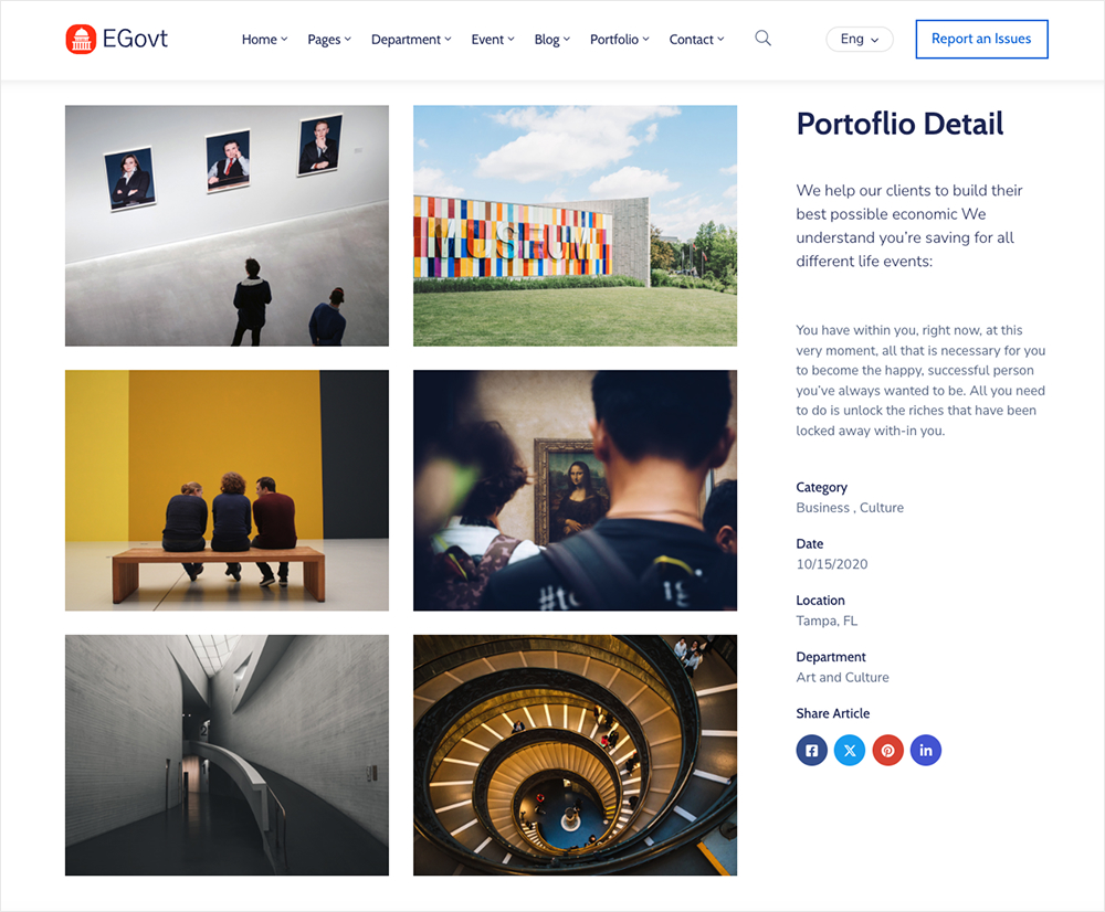Portfolio detail page in egovt theme